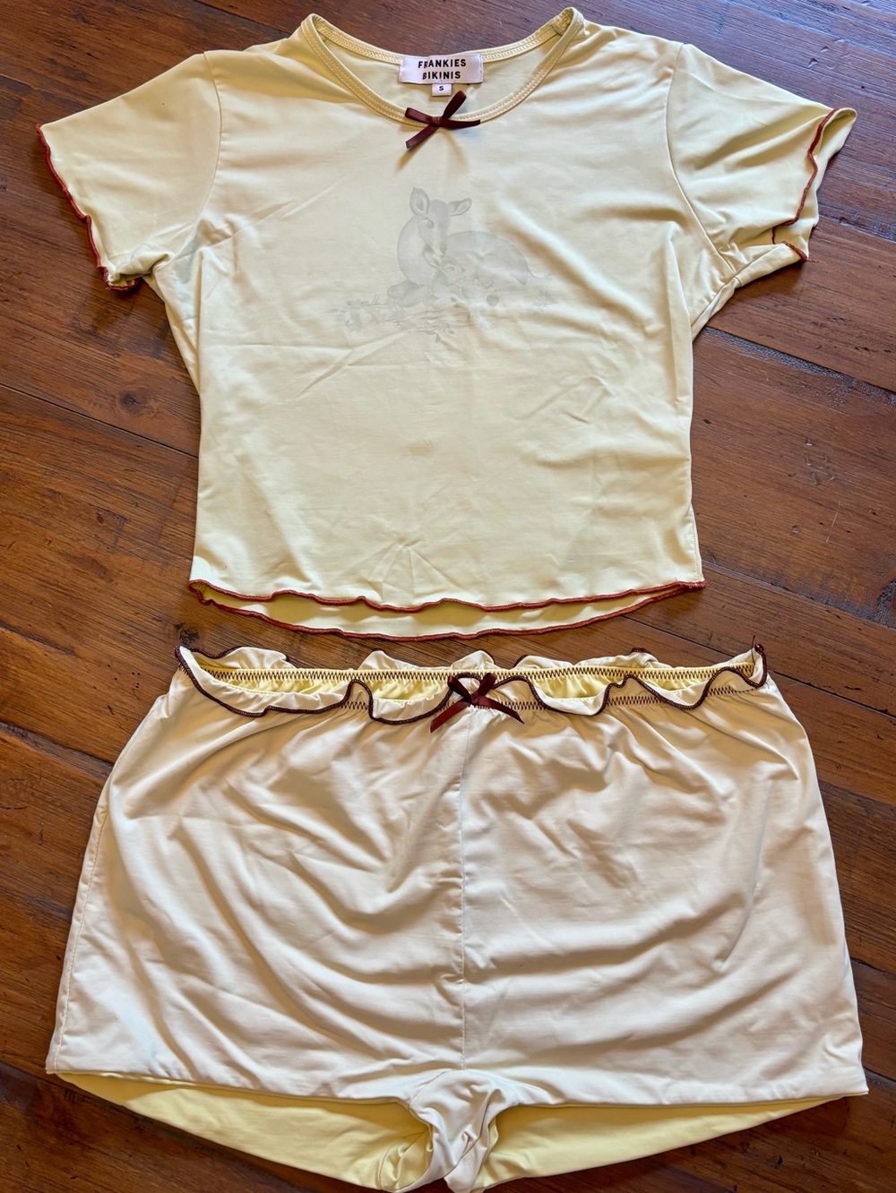 Rare! Frankie’s bikinis x Gigi HADID yellow fawn top and shorts set